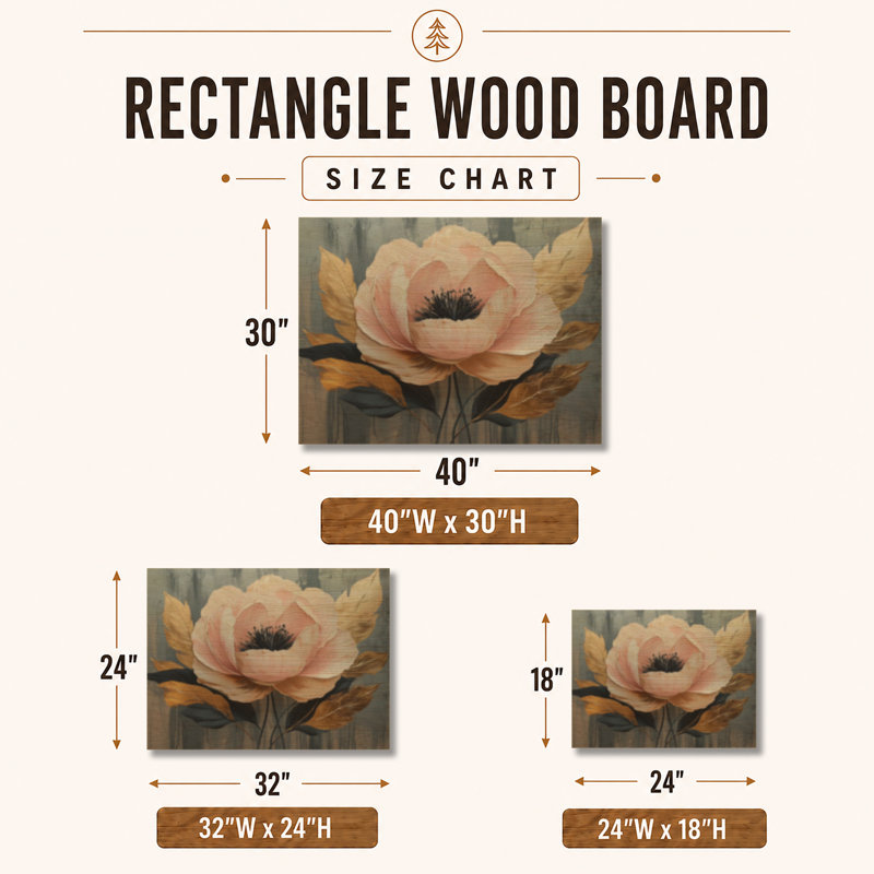 Pivoines Feuille d'Or II - Décoration Murale Florale en Bois, H 18 po x l 24 po, Rectangle