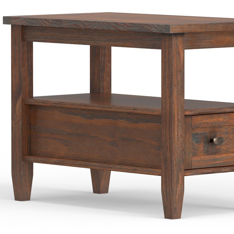 Distressed Charcoal Brown Solid Wood Narrow Side Table with Storage