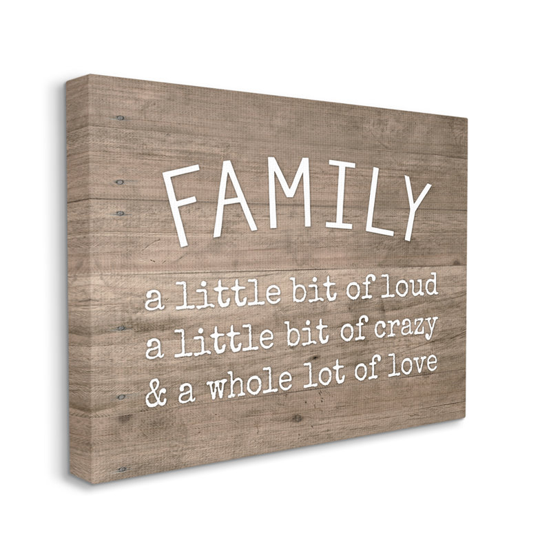 «Family Is Loud Crazy Love», typographie d'aspect bois rustique, Toile tendue, L 36 po x H 48 po