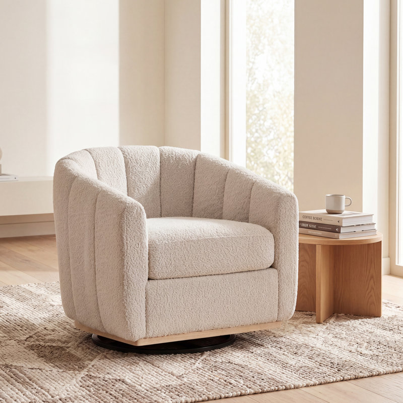 Upholstered Chenille Swivel Armchair, Beige