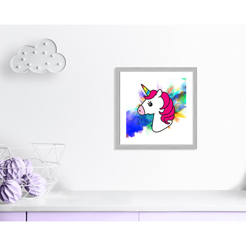 Art sur toile licorne arc-en-ciel, H 22,5 po x l 22,5 po x P 0,6 po, Encadré plat argent