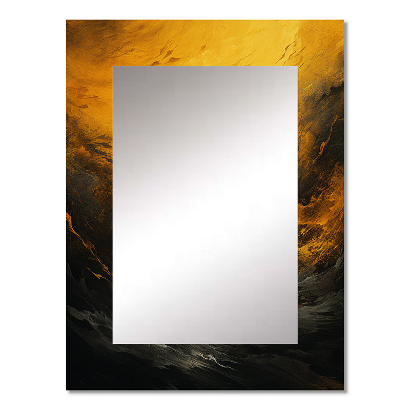 «Yellow Whirling Winds I - Storms», miroir mural décoratif unique, grand miroir traditionnel, impression d'art en métal