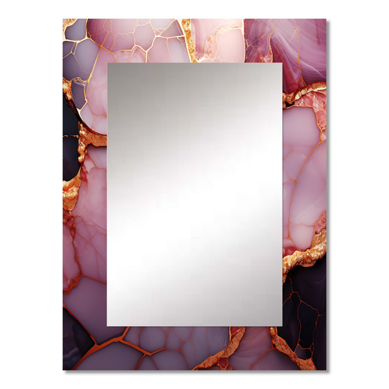 Gold and Pink Marble Essence I - Marble Unique Wall Mirror Decor, Modern Large Mirror, Printed Metal Art, 32" x 24"