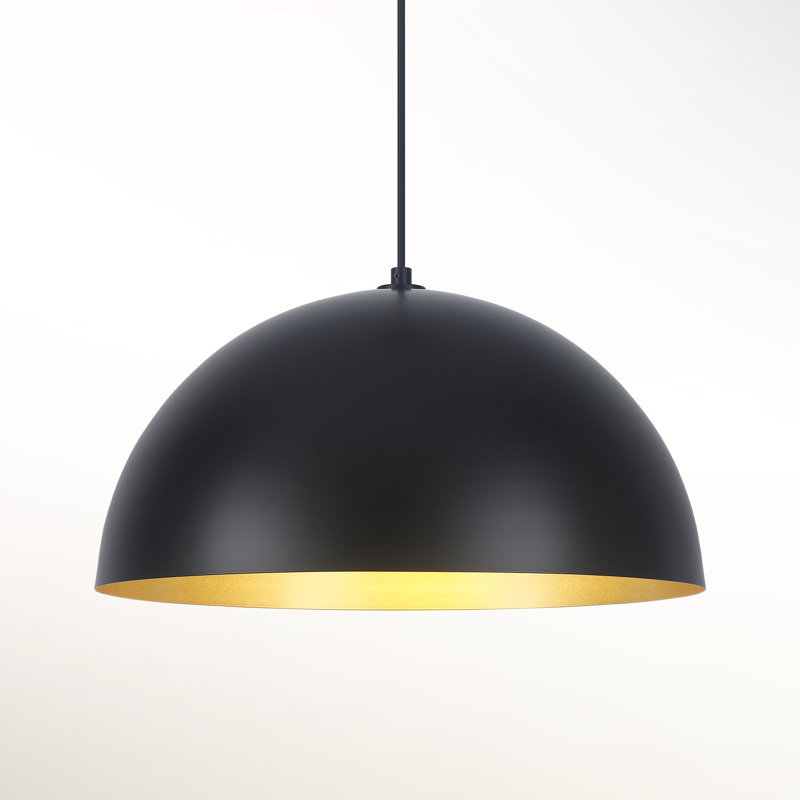 Luminaire suspendu en forme de dôme à 1 lumière pour îlot de cuisine, Noir et or, H 8,85 po x l 17,71 po x P 17,71 po