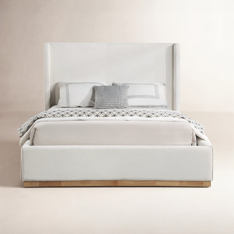Earby Upholstered Panel Bed, King, Cream Linen Textured Fabric