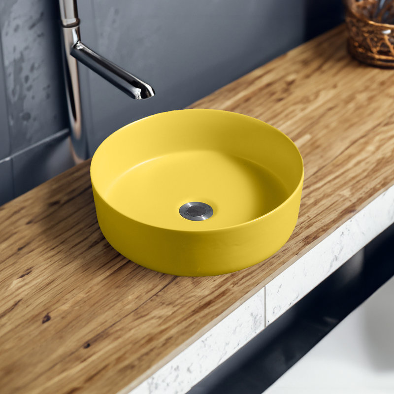 7844 Ceramic 35cm Vert Round Countertop Basin, Yellow