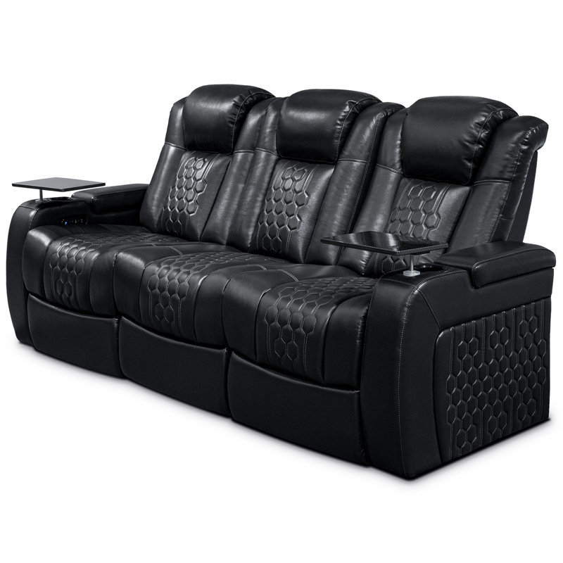 Power Recliner 3 PC Made WithTop-Grain Nappa,Fully Adjustable Relaxation,Smart Charging,Dynamic RGB LED Lighting, Black