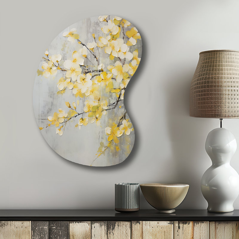 Lurée - Art mural en forme de fleur de pommier unique, sculpture murale asymétrique en métal, H 31 po x l 22 po