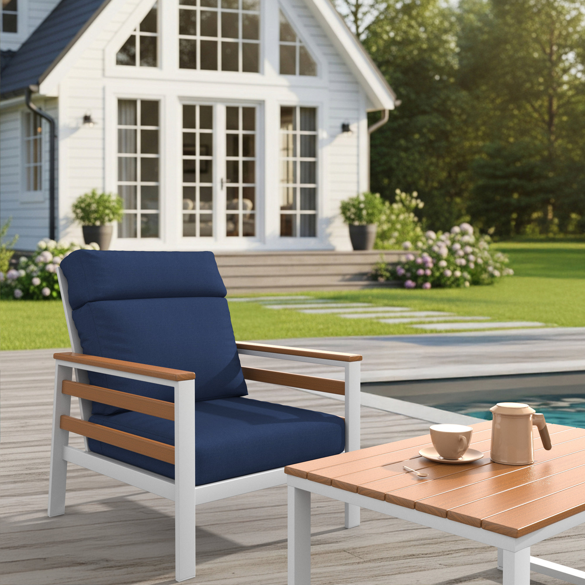 Townsend Metal Outdoor Lounge Club Chair With Sunbrella Cushion, Canvas Navy