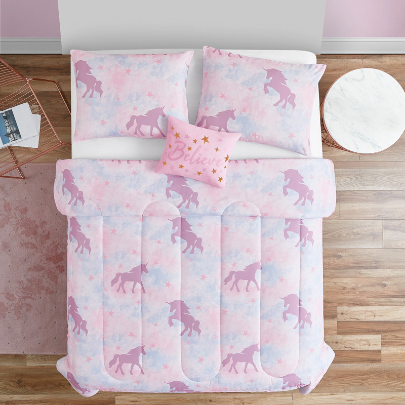 Ensemble d'édredon réversible en microfibre rose Cotillard, Édredon simple + 1 taie décorative + 1 coussin d
