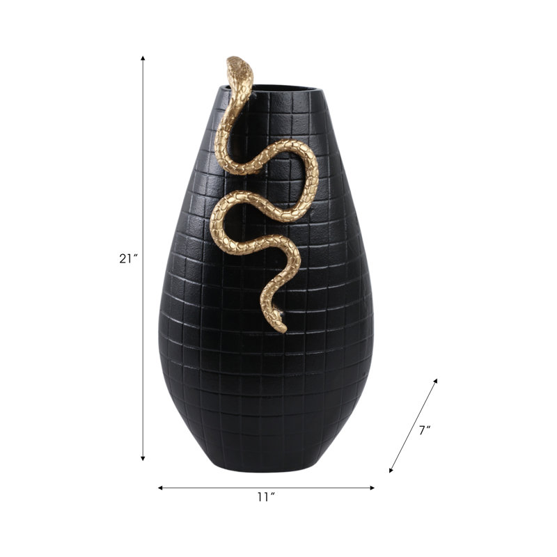 Sagebrook Home 21X11" Curved Snake On Vase, Black/Gold, 21" H x 11" W x 7" D