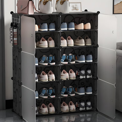 Étagère à chaussures mince avec rangement à 12 niveaux en résine résistante à la poussière