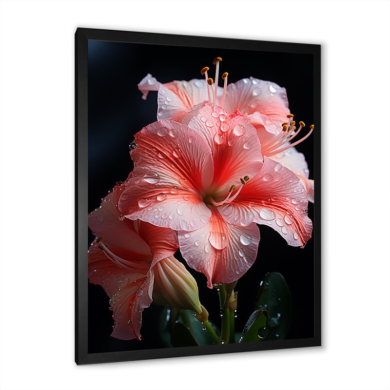 Fleur de lis rose III - art mural Lily, Cadre photo noir, H 32 po x l 16 po x P 1 po