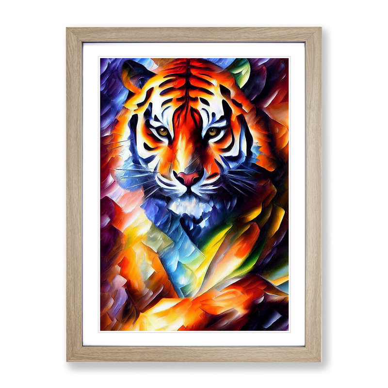 Tiger Portrait No.5 - Wall Art, 36cm H x 27cm W, Oak Picture Frame, White
