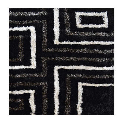 Hand Tufted Shag Polyester Eco-Friendly Area Rugs - Square, Black &Beige Color | Geometric Design | Area rugs for Living room, Bedroom