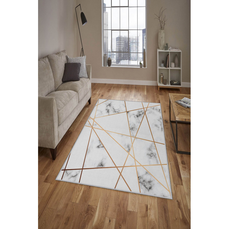 Stylish Woven Carpet (4.6 x 7.2 Feet), 100% Polyester, 0.4 in Pile Height | Antibacterial, Non-Slip Underside, Machine Washable | 3D Digital Print Design | Perfect for Living Room, Bedroom, & Dining Areas