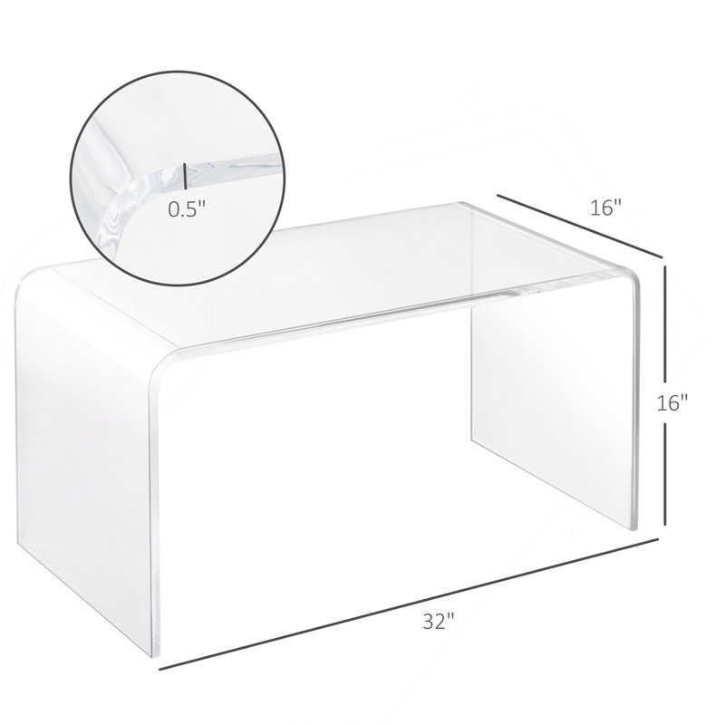 Table basse rectangulaire en acrylique 32 mm de long à chute d'eau de 32 mm de long et transparente