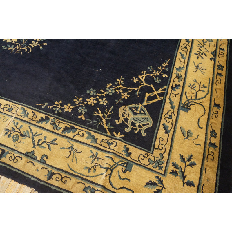 Tapis rectangulaire en laine noué à la main bleu ivoire, beige, crème, des années 1920