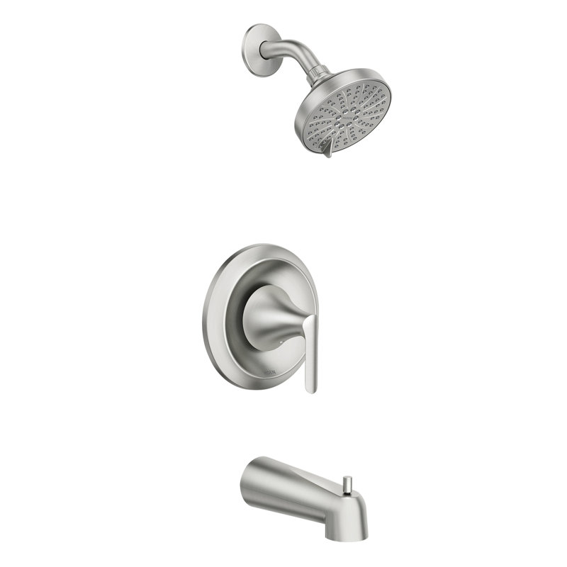 Robinet de baignoire et douche à 6 jets Findlay à poignée simple en nickel brossé résistant aux taches (valve incluse)