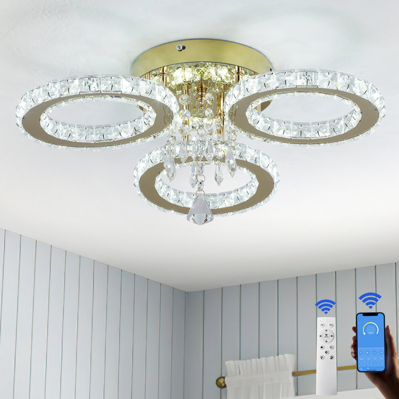 Luxury Ring LED Crystal Chandelier, Gold Finish And K9 Crystal Accents, Yes, 3000 Kelvins-6000 Kelvins, 3 Lights