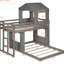Lit superposé simple au-dessus d'un lit double en bois avec maisonnette, look en gris antique et garde-corps pour un divertissement sécuritaire, structure en pin massif, niveau de soutien supérieur de 400 lb, deux façons d'assemblage du bas 600 lb-130428140