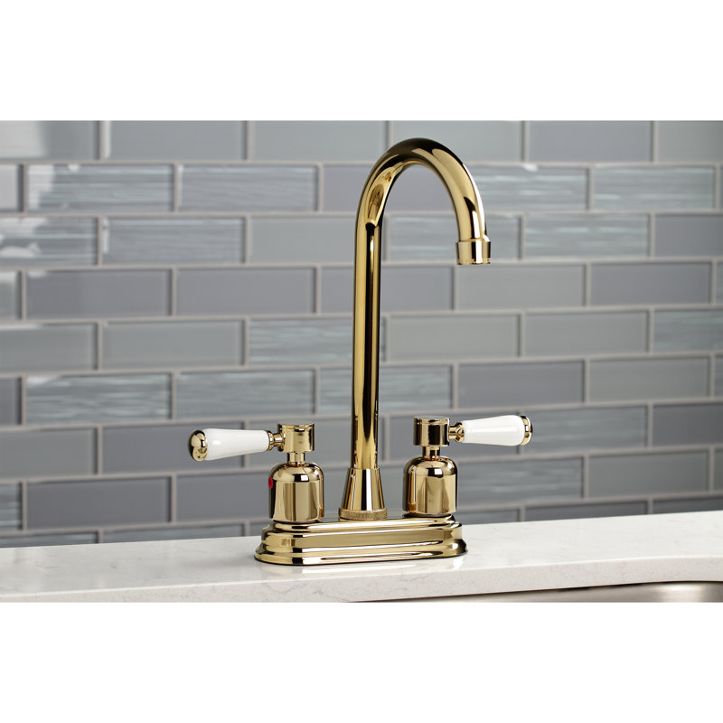 Kingston Brass Paris Two-Handle 2-Hole Deck Mount Bar Faucet, Polished Brass