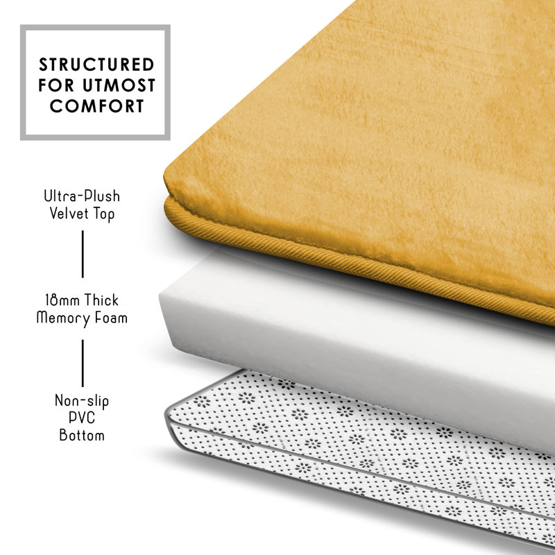Custard Yellow Microfiber Memory Foam 3-Piece Bath Rug Set