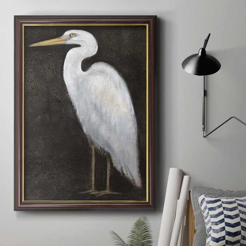 «White Heron Portrait II», peinture sur toile encadrée, H 20 po x l 16 po x P 2,5 po