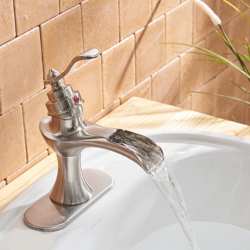Robinet de salle de bain à simple arche et monocommande à petite arche Waterfall, Nickel brossé
