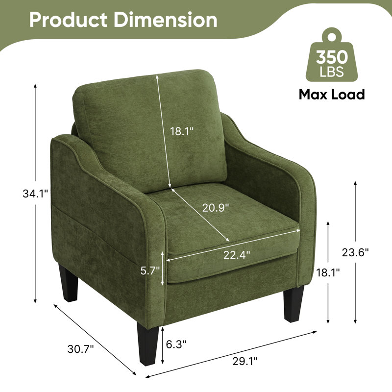 Mid-Century Accent Chairs Featuring Removable Cushions, Olive Green