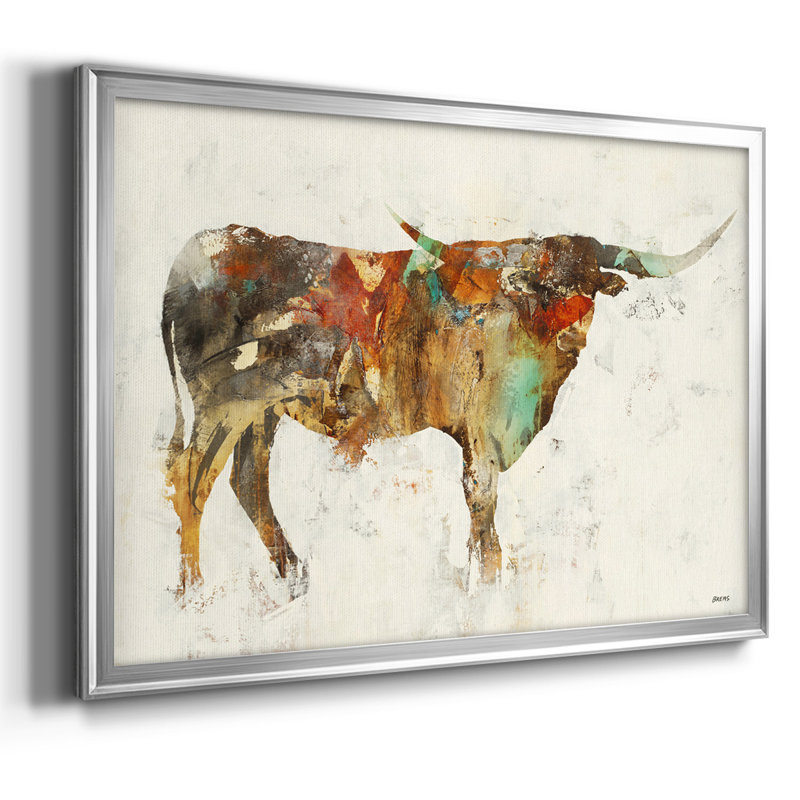 " Long Horn ", 14" H x 20" W x 1.5" D, Silver