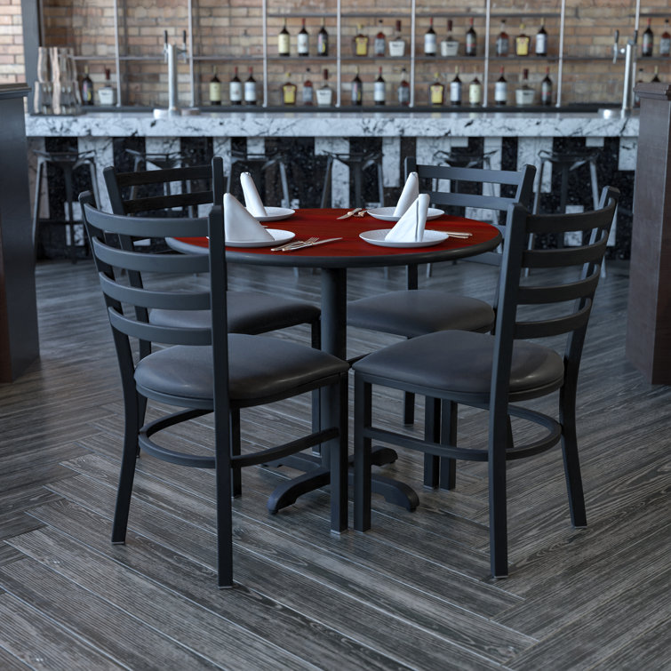 Jinnie 36'' Round Laminate Table Set with X-Base and 4 Ladder Back Metal Chairs