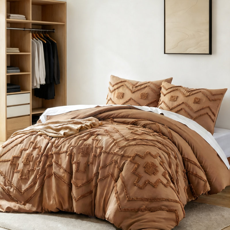 Ensemble de couette king style bohème touffeté 3 pièces citrouille