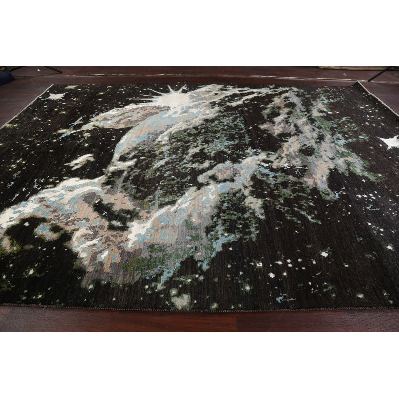 Tapis oriental contemporain à teinture végétale noué à la main 9 x 12