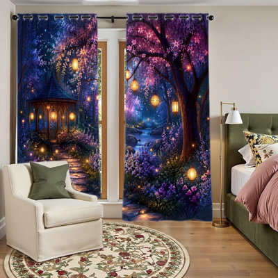 2 PCS rideaux occultant avec œillets, arbre de floraison fantastique, jardin enchanté, rideaux imprimés, isolation thermique, réduction du bruit, protection de la vie privée, habillage de fenêtre obscurcissant pour chambre à coucher