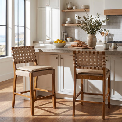 Lingard 29" Seat Height PU Leather Bar Stools With Rubberwood Frame