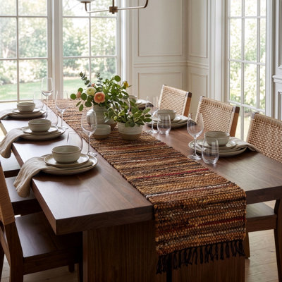 Tucson Hand Woven Leather Table Runner, 18x96in
