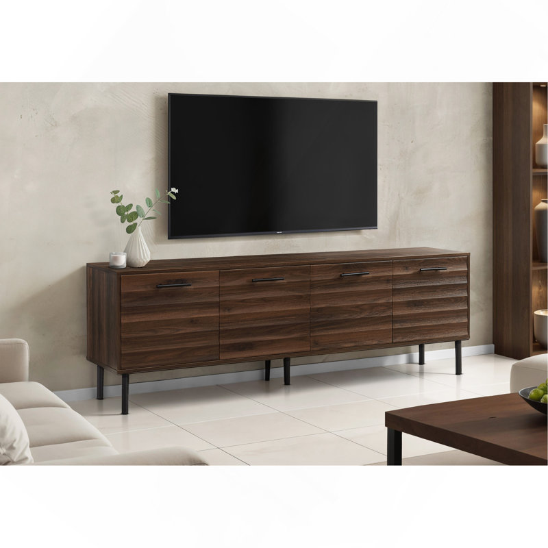 71 Inch Transitional TV Stand With Storage, Mid-Century Design, And Black Metal Legs For Media And Entertainment