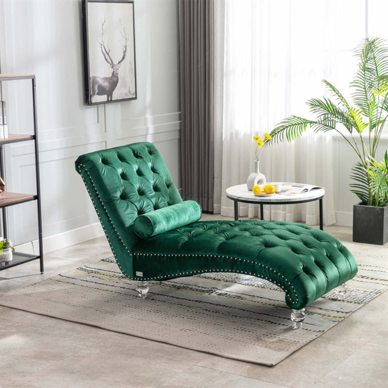 Chaise longue rembourrée Daria, Velours émeraude