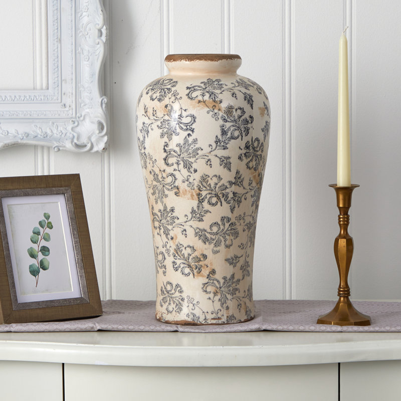 Tuscan Ceramic Floral Scroll Urn Vase