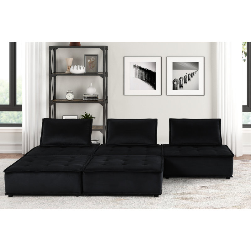 Canapé modulaire en velours noir de qualité 111,42 lb, hauteur du dossier de 14,5 po confortable