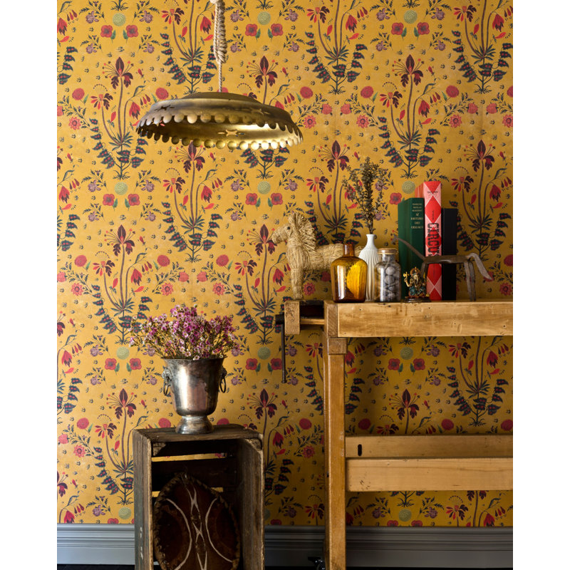 Hippie Spirit Floral Wallpaper Roll, Red/Blue/Yellow