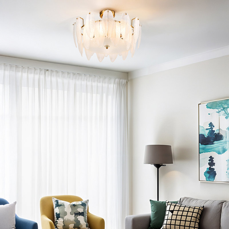 Glass Lampshade Ceiling Flush Mount Light, 30cm H x 38cm W x 38cm D