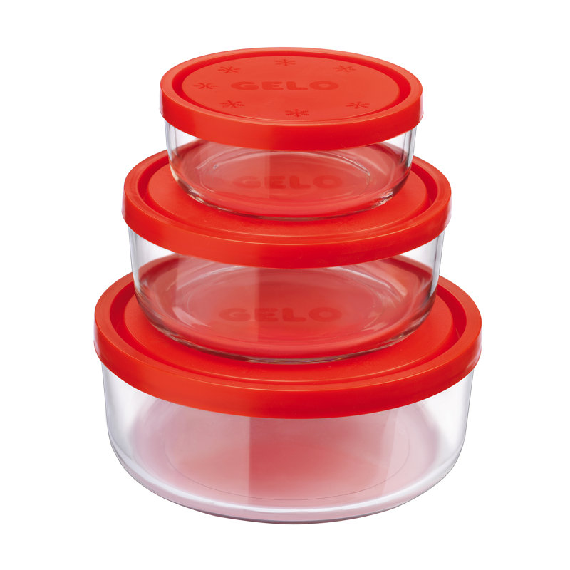 Gelo 3pc Storage Container Set With Red Lid (11.62, 24.37, 44.62oz.)
