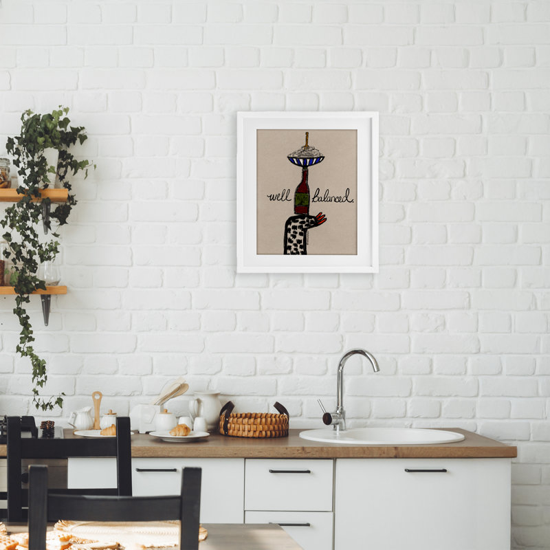 Reproduction encadrée sous verre bien équilibrée de vin et de pâtes, design par Bouffants & Broken Hearts, H 16 po x l 13 po