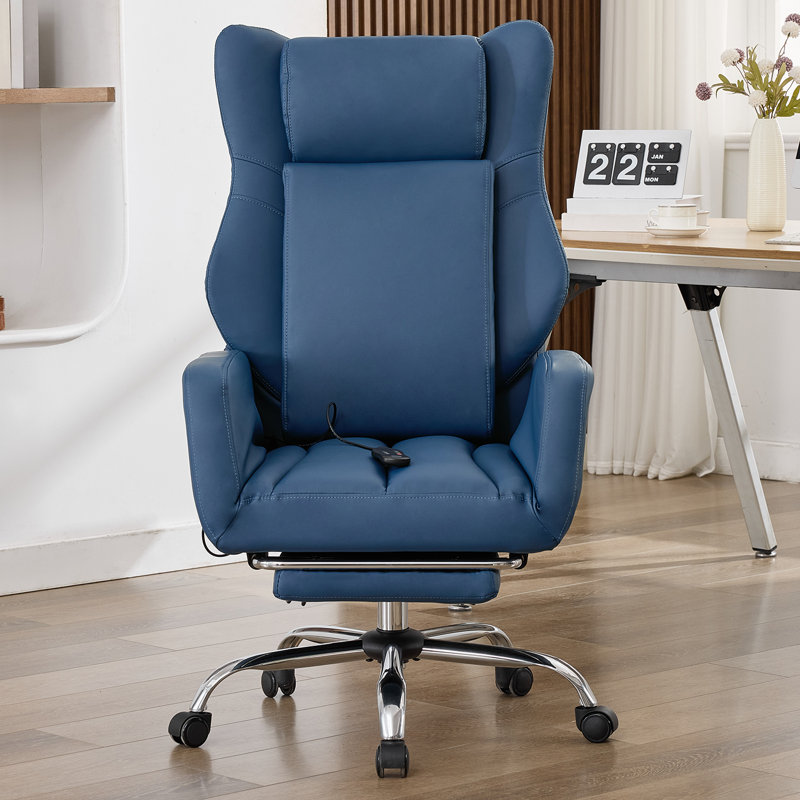 Seaberg Ergonomic PU Leather Office Chair with 3D Kneading Massage, Adjustable Backrest (90°-135°), Folding Armrest, Telescopic Footrest, 360° Swivel & Silent Wheels - Comfort Desk Chair for Work/Gaming/Nap
