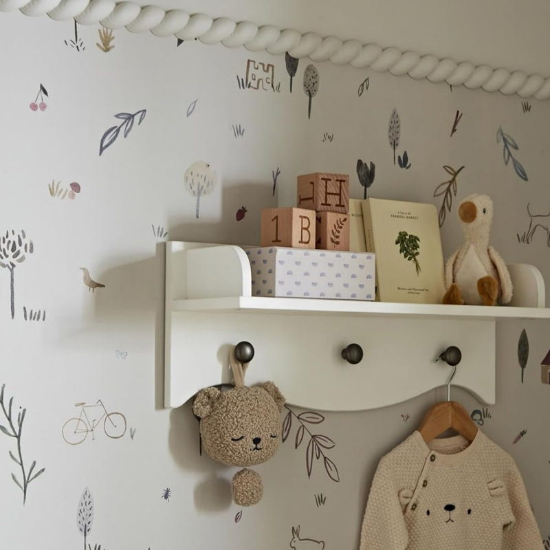 White Floating Shelf Wall Bookshelf with 3 Hanging Hooks