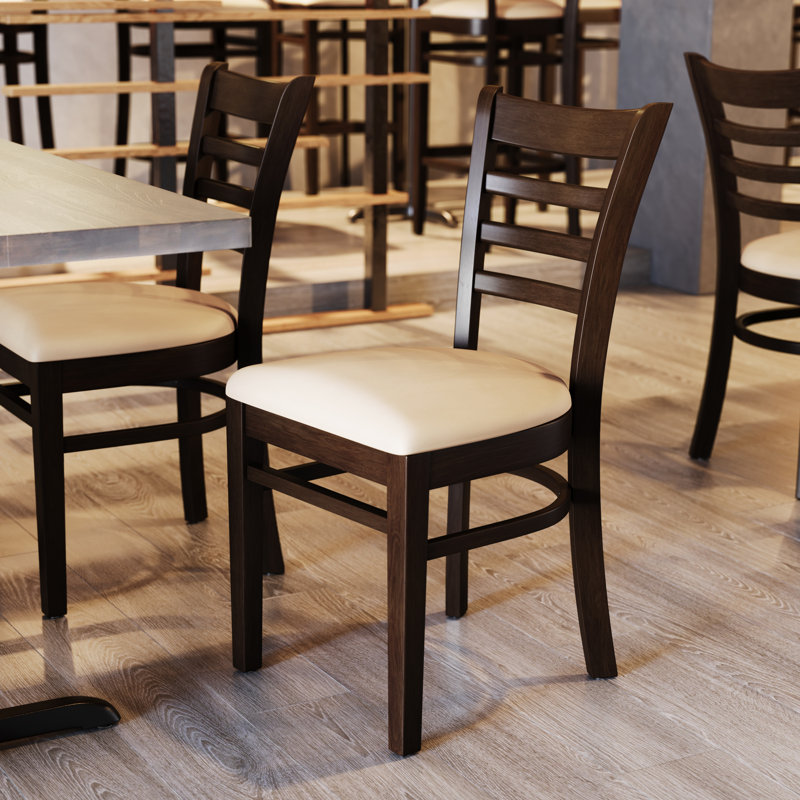 Lyman Ladder Back Wooden Restaurant Chair, Tan Vinyl, Walnut