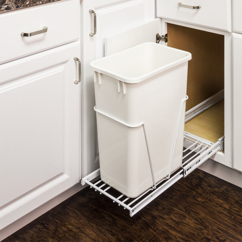 Steel Open Pull Out Trash Can, White