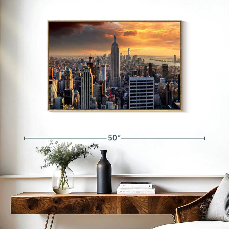 New York City High Rises, Cadre flottant en bois naturel, 37 po x 25 po